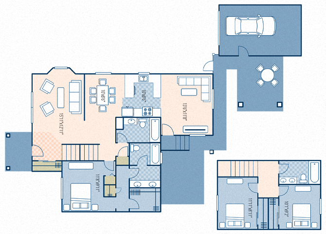 Floor plan for 3 beds, 3 baths, 1351 sqft